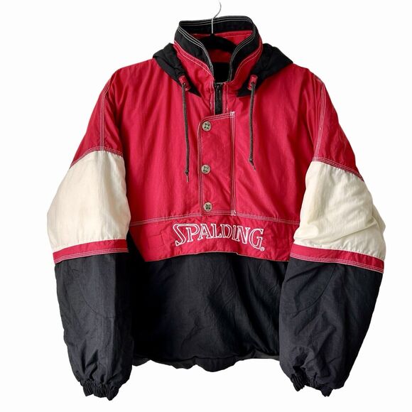 Vtg Spalding Ski Jacket Men's Medium Red White Black Colorblock Winter Hood Coat - Picture 10 of 16